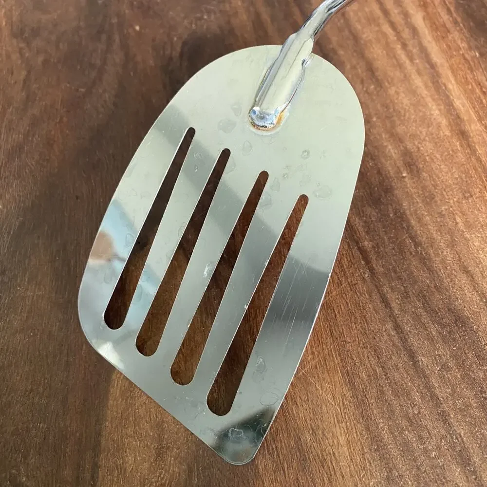 Vintage Ekco Metal Slotted Spatula Chrome Black Handle 13